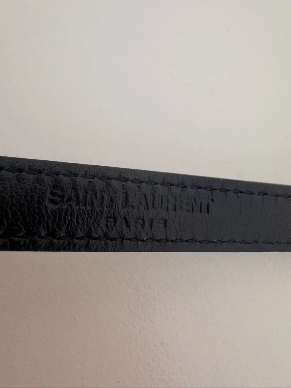 Saint Laurent Black Leather Logo Skinny Belt with Gold Hardware